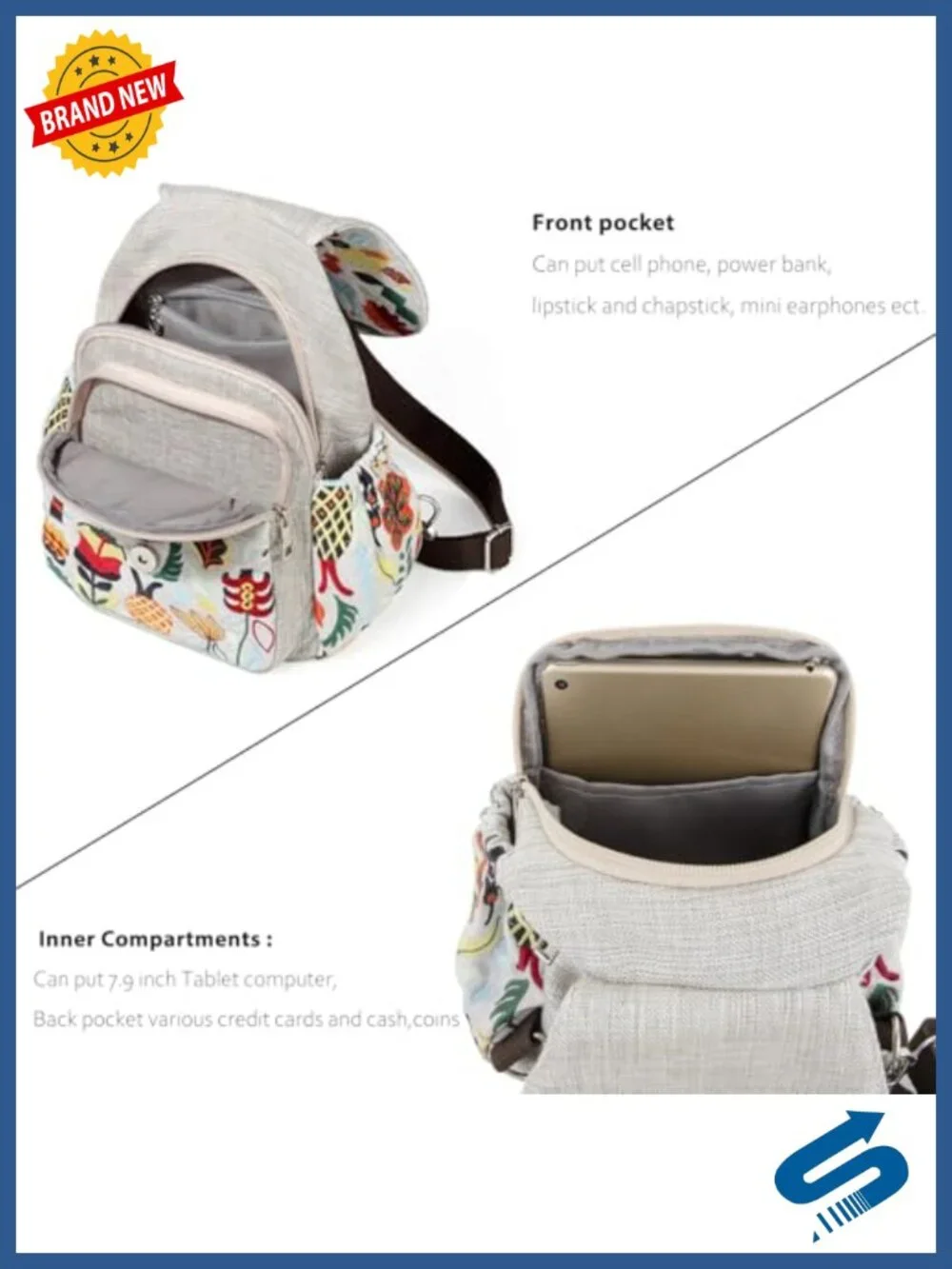 Vintage Embroidered Floral Convertible Canvas Backpack Crossbody Mini Travel